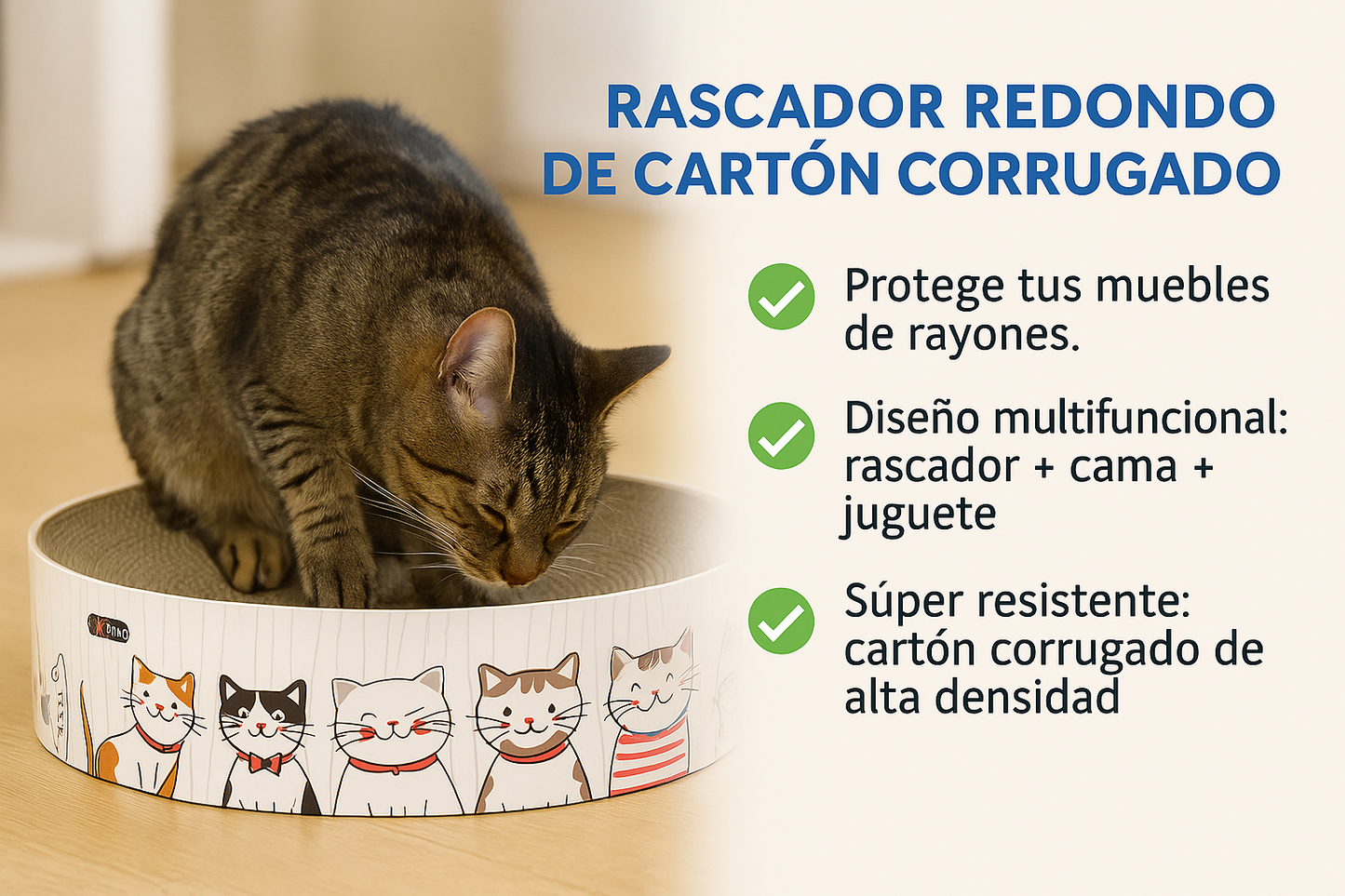 Rascador Redondo de Cartón Corrugado para Gatos 🐾 | Juguete + Cama